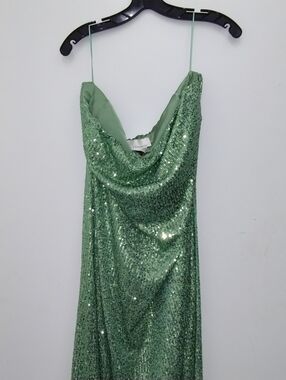 By Anthropologie Strapless Dress Celadon Green Sequin Size 1X